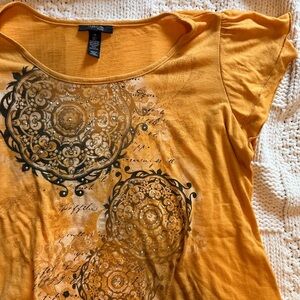 Y2K Style & Co Orange Black Maximalism mcbling Rhinestone Abstract Baby Tee